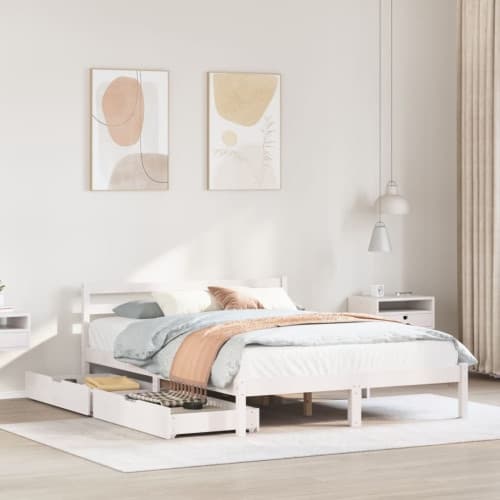 Sängram utan madrass vit 160x200 cm massiv furu