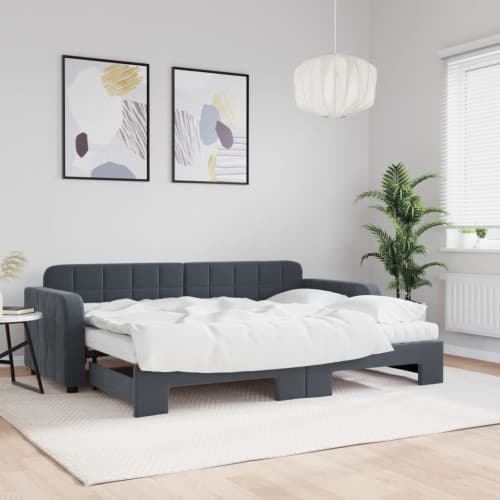 Dagbädd utdragbar med madrasser mörkgrå 80x200 cm sammet