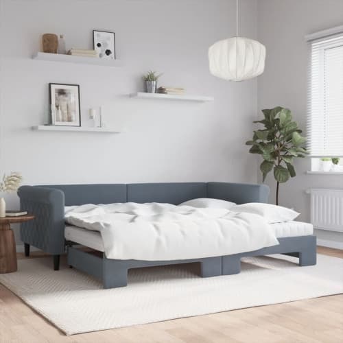 Dagbädd utdragbar med madrasser mörkgrå 90x200 cm sammet