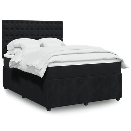 Ramsäng med madrass svart 140x190 cm sammet