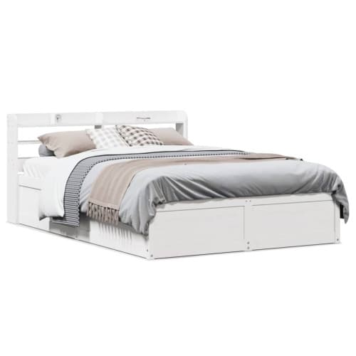 Sängram med huvudgavel vit 140x190 cm massiv furu