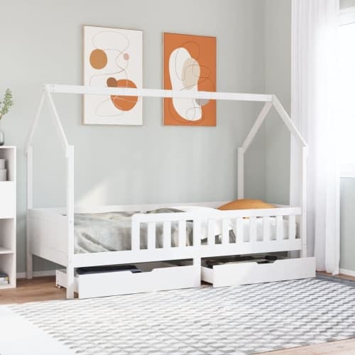 Sängram för barnsäng m. lådor 90x200 cm massiv furu