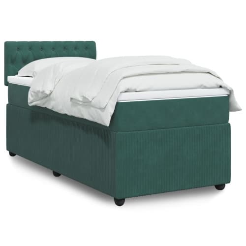 Ramsäng med madrass mörkgrön 90x190 cm sammet