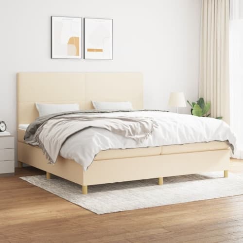 Ramsäng med madrass gräddvit 200x200 cm tyg