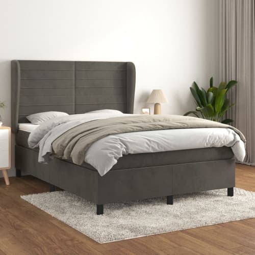 Ramsäng med madrass mörkgrå 140x190 cm sammet