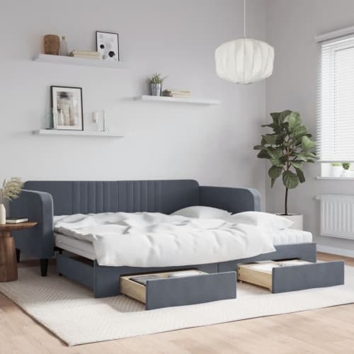 Dagbädd utdragbar med lådor mörkgrå 100x200 cm sammet