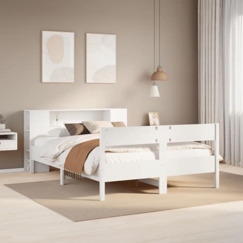 Säng med bokhylla utan madrass vit 120x190 cm massiv furu