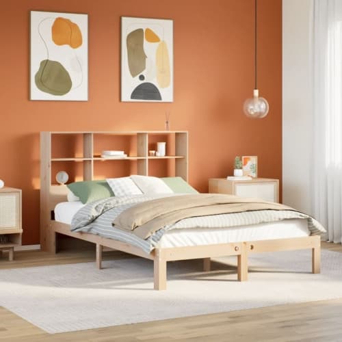 Säng med bokhylla utan madrass 160x200cm massiv furu