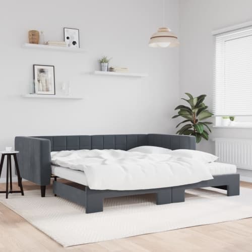 Dagbädd utdragbar och madrasser mörkgrå 100x200 cm sammet