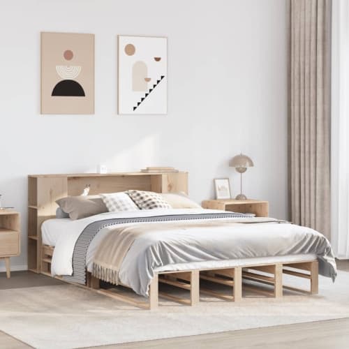 Säng med bokhylla utan madrass 160x200 cm massiv trä