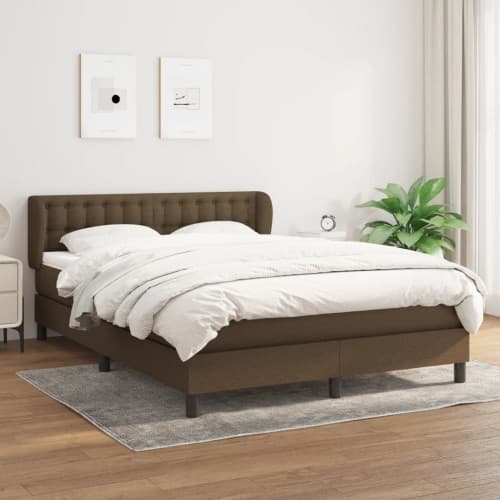 Ramsäng med madrass mörkbrun 140x190 cm tyg
