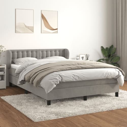 Ramsäng med madrass ljusgrå 140x190 cm sammet
