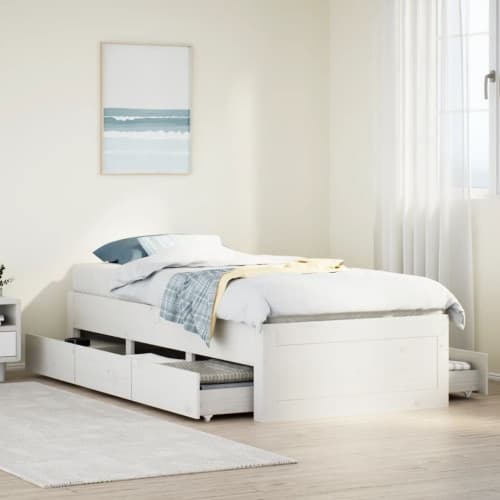 Sängram utan madrass med lådor vit 90x190 cm massiv furu