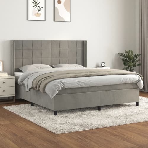 Ramsäng med madrass ljusgrå 160x200 cm sammet