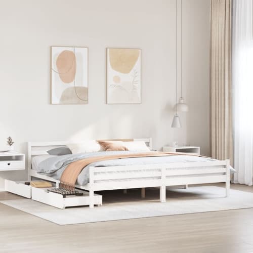 Sängram utan madrass vit 200x200 cm massiv furu