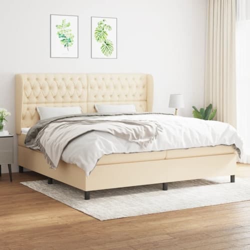Ramsäng med madrass gräddvit 200x200 cm tyg