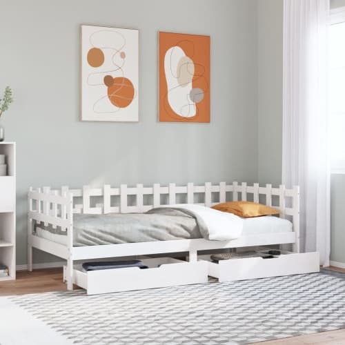 Dagbädd med lådor vit 90x200 cm massiv furu