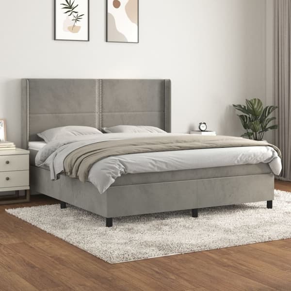Ramsäng med madrass ljusgrå 180x200 cm sammet