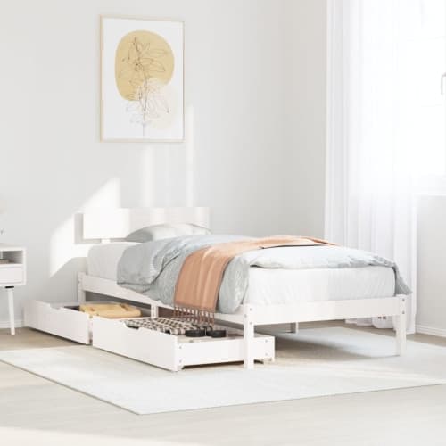 Sängram utan madrass vit 90x200 cm massiv furu