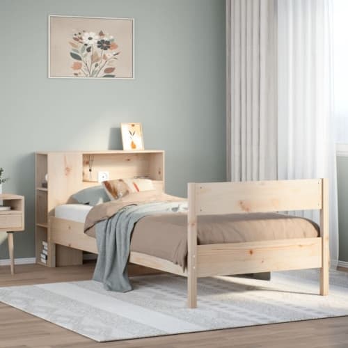 Säng med bokhylla utan madrass 100x200cm massiv furu