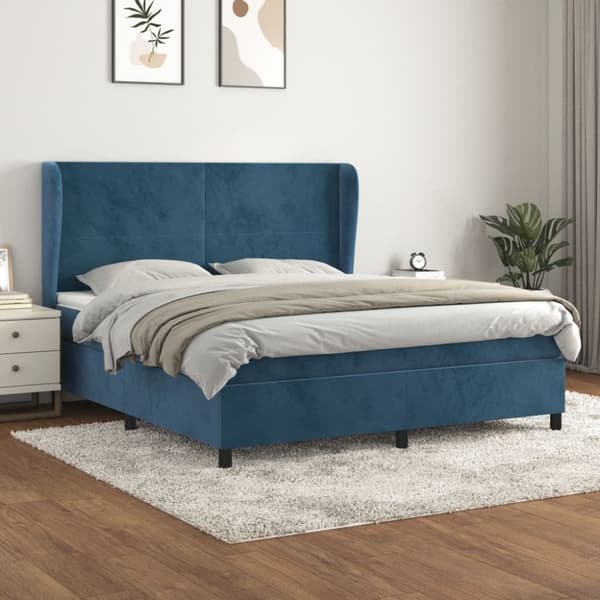 Ramsäng med madrass mörkblå 160x200 cm sammet
