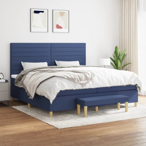 Ramsäng med madrass blå 200x200 cm tyg