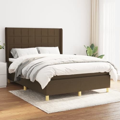 Ramsäng med madrass mörkbrun 140x190 cm tyg