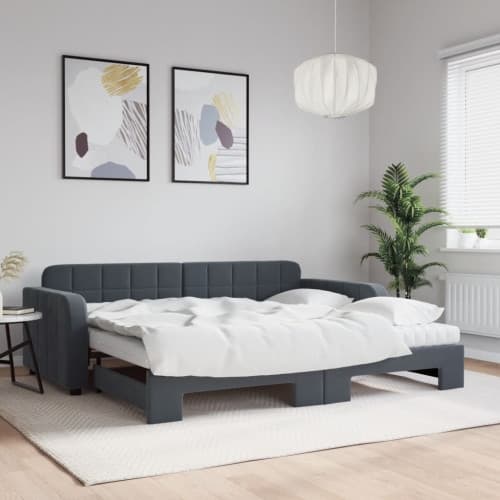 Dagbädd utdragbar med madrasser mörkgrå 90x200 cm sammet