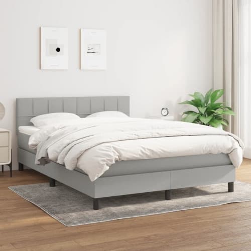 Ramsäng med madrass ljusgrå 140x200 cm tyg
