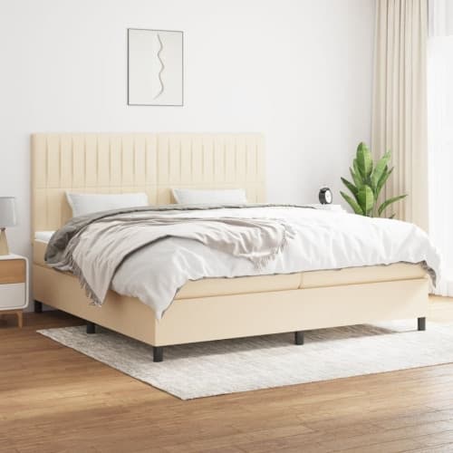 Ramsäng med madrass gräddvit 200x200 cm tyg
