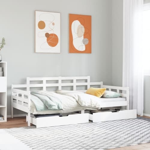 Dagbädd med lådor vit 90x200 cm massiv furu