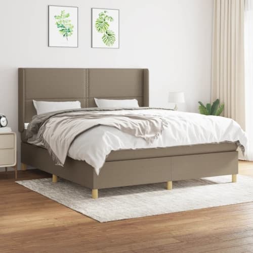Ramsäng med madrass taupe 160x200 cm tyg