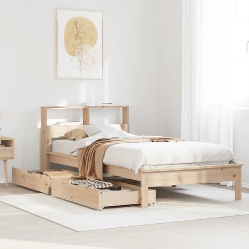 Säng med bokhylla utan madrass 75x190cm massiv furu