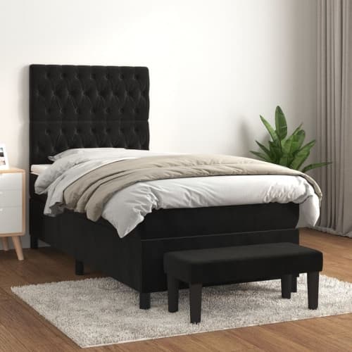 Ramsäng med madrass svart 80x200 cm sammet