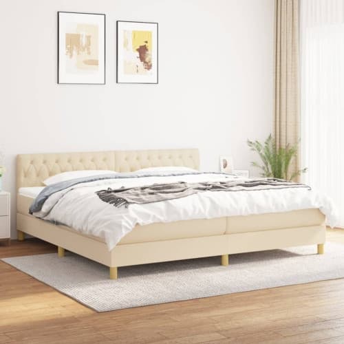 Ramsäng med madrass gräddvit 200x200 cm tyg