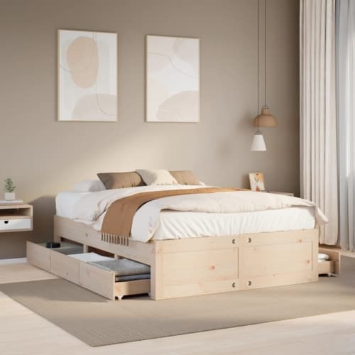 Sängram utan madrass med lådor 150x200 cm massiv furu