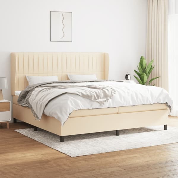 Ramsäng med madrass gräddvit 200x200 cm tyg