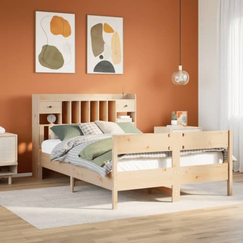 Säng med bokhylla utan madrass 160x200cm massiv furu