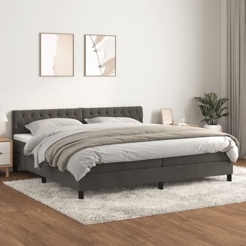 Ramsäng med madrass mörkgrå 200x200 cm sammet