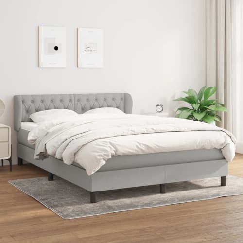 Ramsäng med madrass ljusgrå 140x190 cm tyg