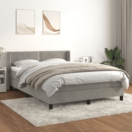 Ramsäng med madrass ljusgrå 140x190 cm sammet