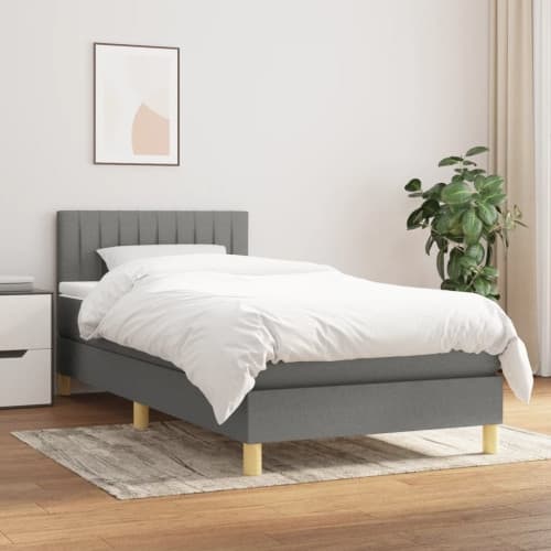 Ramsäng med madrass mörkgrå 90x190 cm tyg