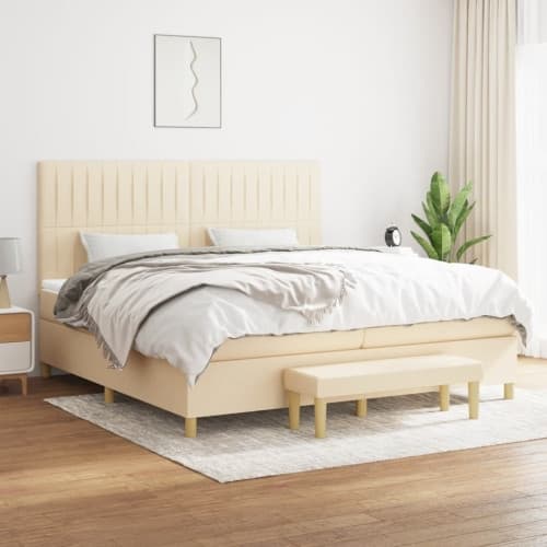 Ramsäng med madrass gräddvit 200x200 cm tyg