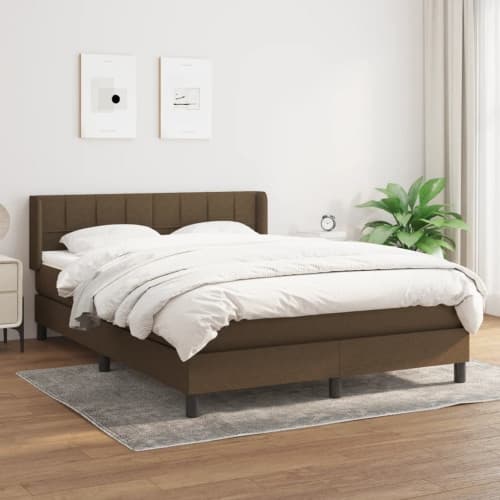 Ramsäng med madrass mörkbrun 140x190 cm tyg