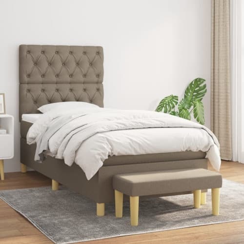 Ramsäng med madrass taupe 80x200 cm tyg