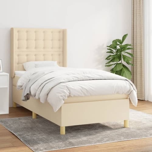 Ramsäng med madrass gräddvit 90x200 cm tyg