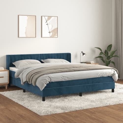 Ramsäng med madrass mörkblå 180x200 cm sammet