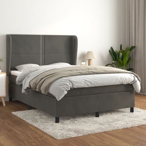 Ramsäng med madrass mörkgrå 140x190 cm sammet