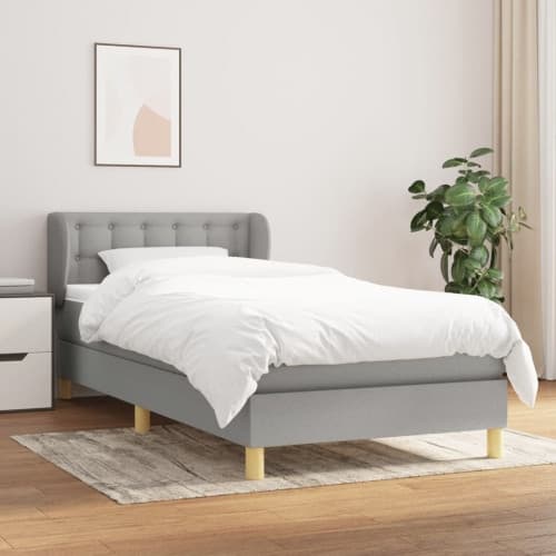 Ramsäng med madrass ljusgrå 90x200 cm tyg