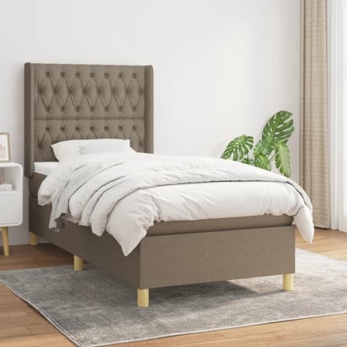 Ramsäng med madrass taupe 90x190 cm tyg